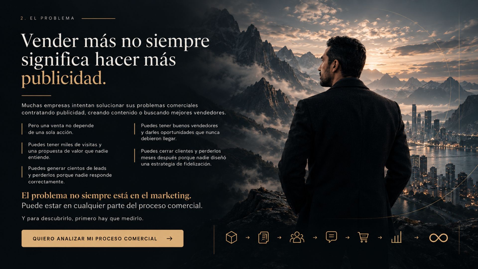 Paisaje montañoso y ciudad que representan una visión integral del negocio